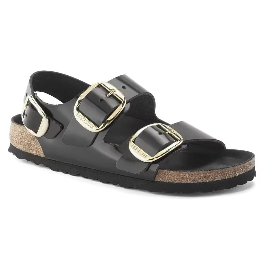 Birkenstock Seasonal Milano Big Buckle Natural Leather Patent Regular Fit High Shine Black