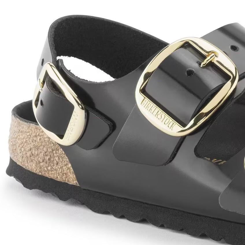 Birkenstock Seasonal Milano Big Buckle Natural Leather Patent Regular Fit High Shine Black