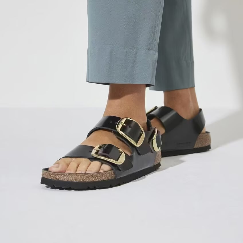 Birkenstock Seasonal Milano Big Buckle Natural Leather Patent Regular Fit High Shine Black