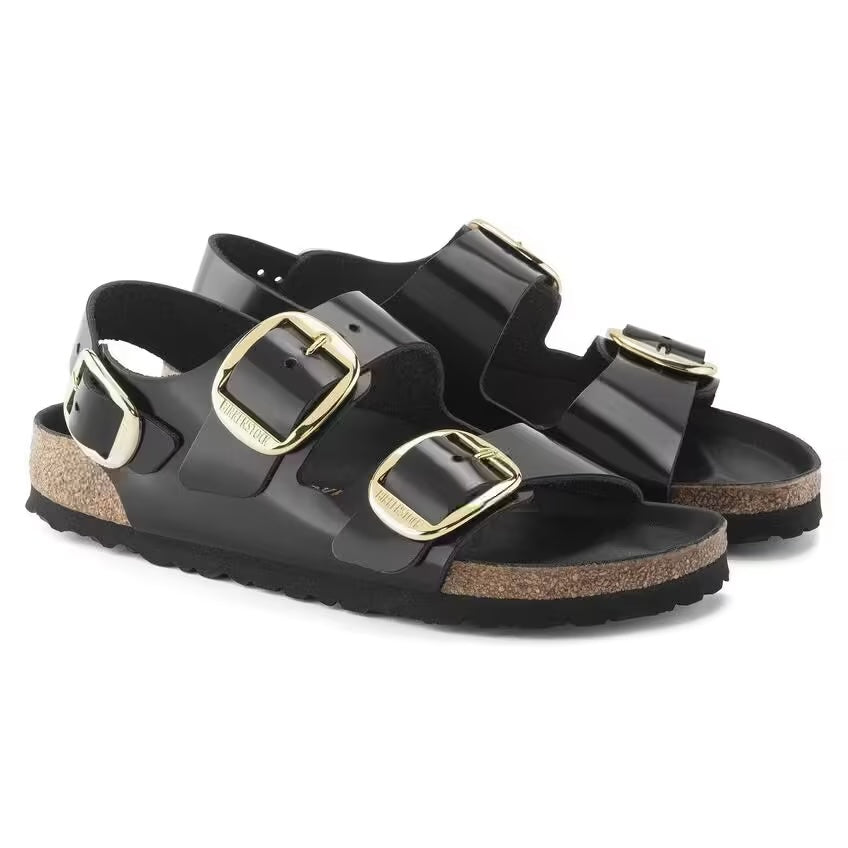 Birkenstock Seasonal Milano Big Buckle Natural Leather Patent Regular Fit High Shine Black