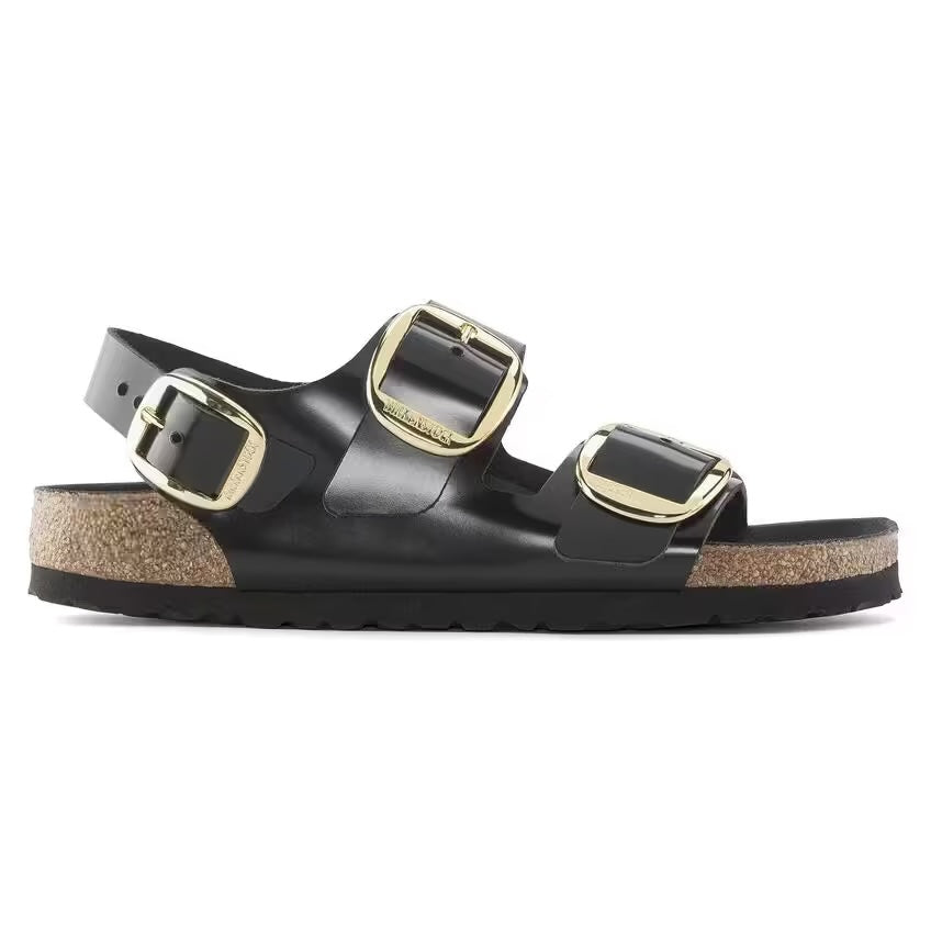 Birkenstock Seasonal Milano Big Buckle Natural Leather Patent Regular Fit High Shine Black