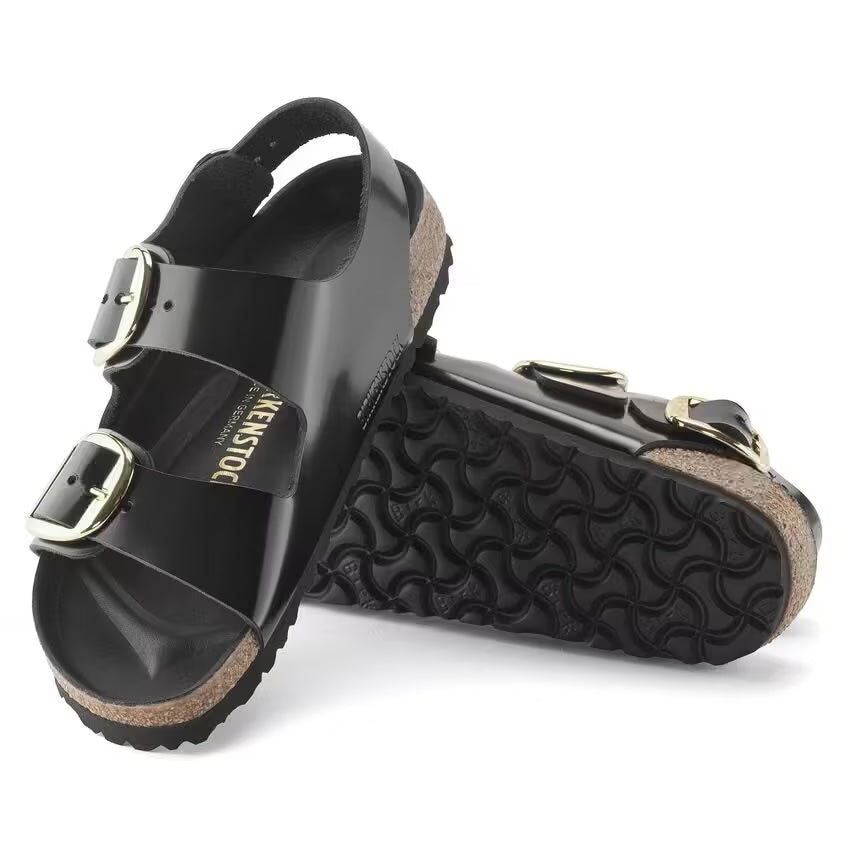 Birkenstock Seasonal Milano Big Buckle Natural Leather Patent Regular Fit High Shine Black