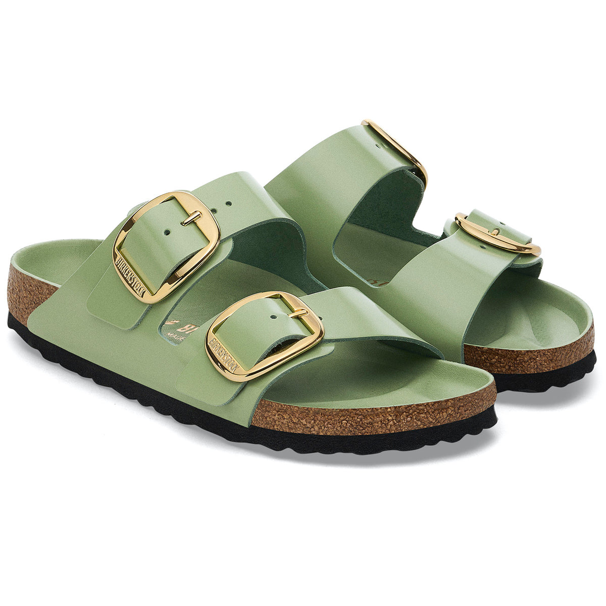 Birkenstock Seasonal Arizona Big Buckle Natural Leather Patent Regular Fit High Shine Green Tea