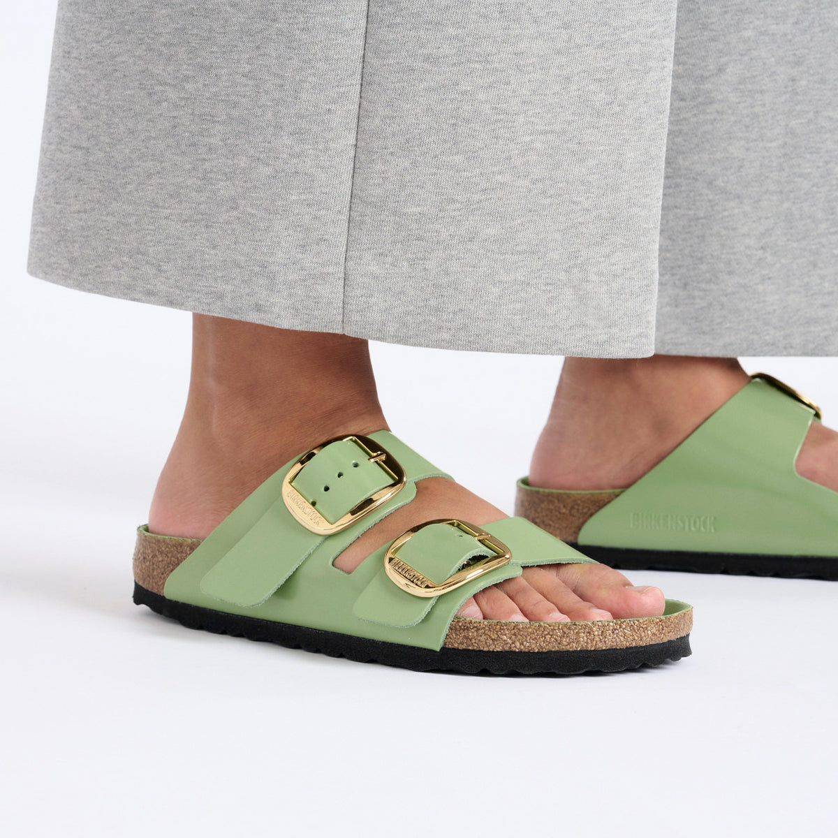 Birkenstock Seasonal Arizona Big Buckle Natural Leather Patent Regular Fit High Shine Green Tea