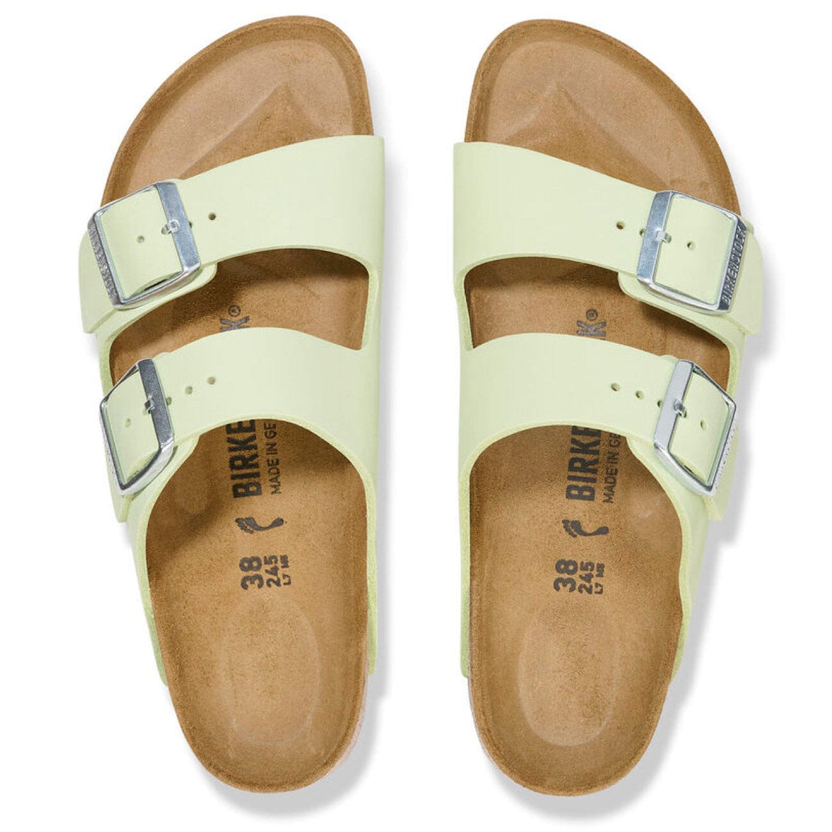 Birkenstock Seasonal, Arizona, Soft Nubuck Leather, Narrow Fit, Faded Lime Sandals Birkenstock Seasonal 