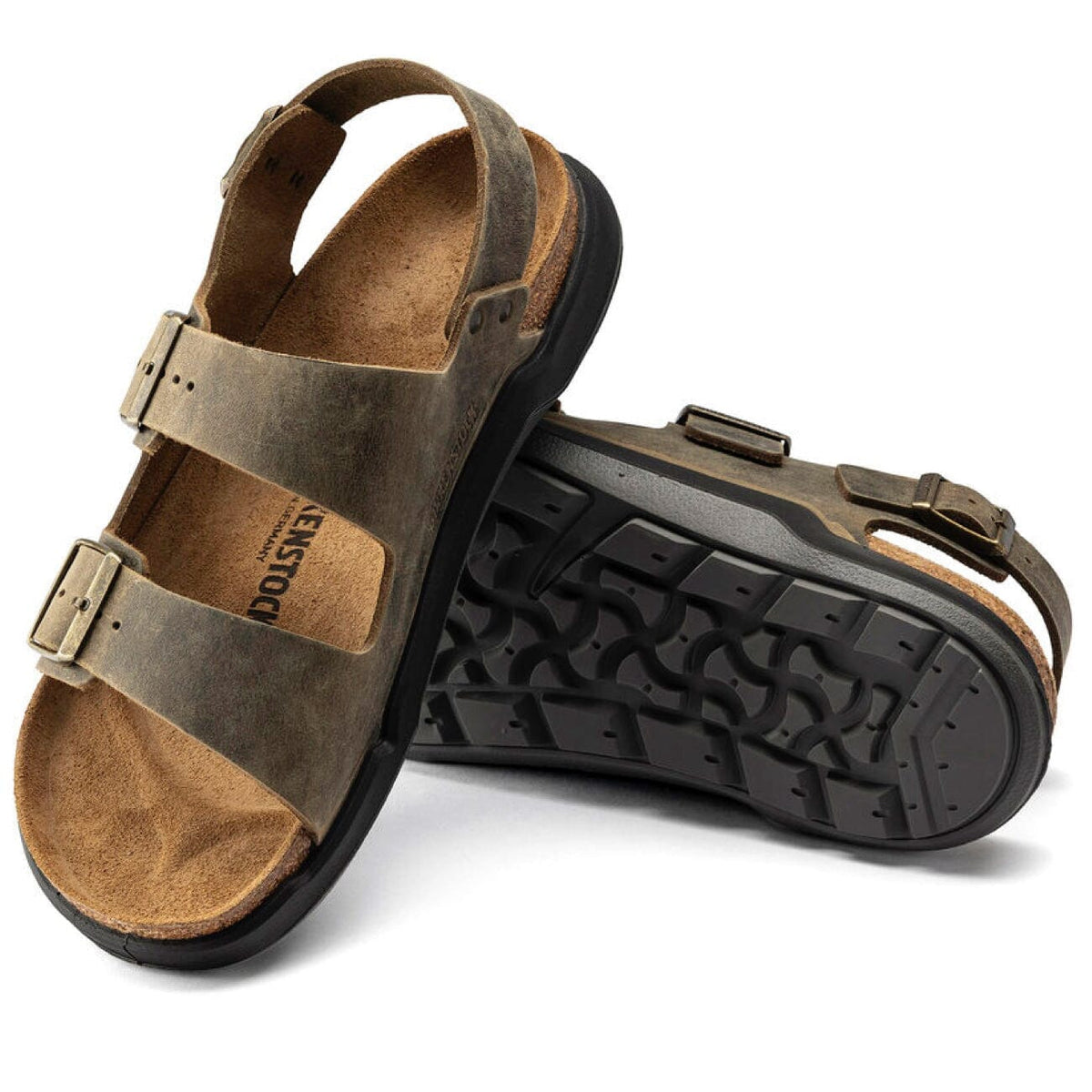 Birkenstock Milano Cross Town Faded Khaki Waxy/Oiled Leather Regular Fit Sandals Birkenstock 