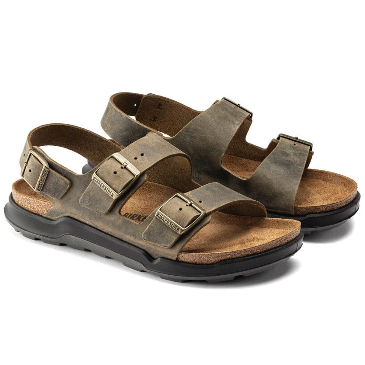 Birkenstock Milano Cross Town Faded Khaki Waxy/Oiled Leather Regular Fit Sandals Birkenstock 