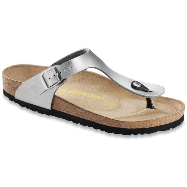 Birkenstock Kids, Gizeh, Birko Flor, Narrow Fit, Silver Sandals Birkenstock Kids Silver 31 