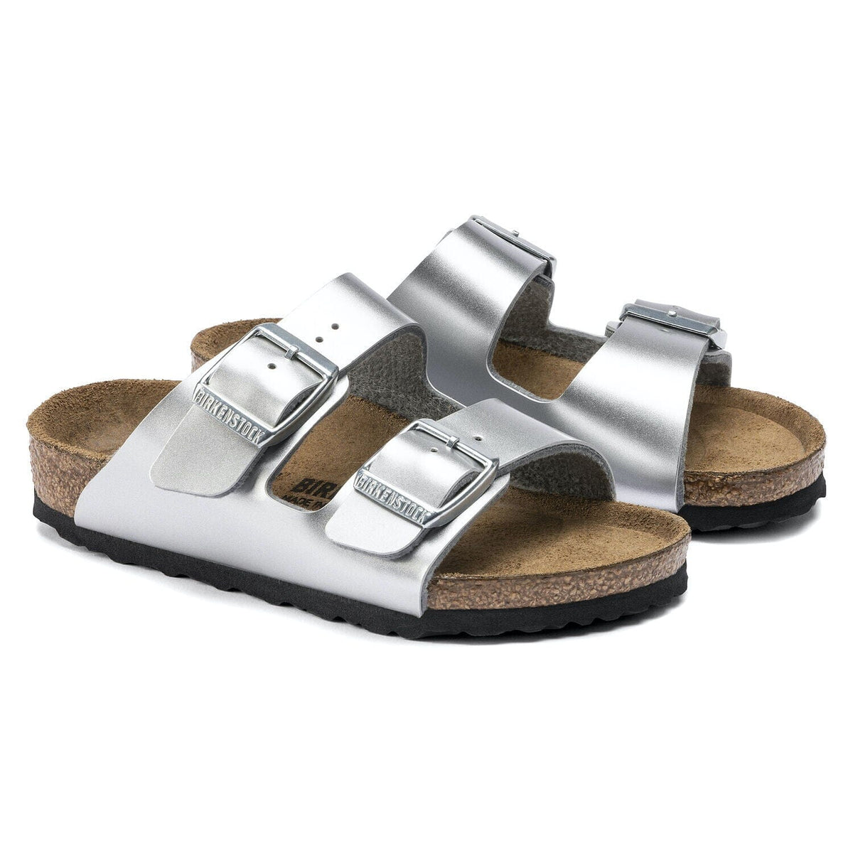 Birkenstocks Kids, Arizona, Birko-Flor, Narrow Fit, Silver Sandals Birkenstock Kids 