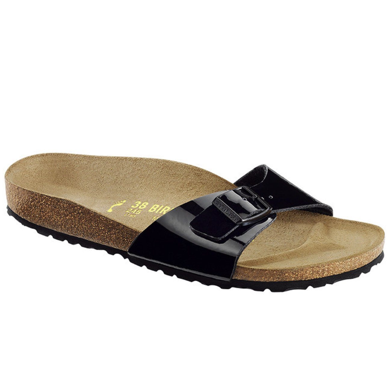 Birkenstock Classic, Madrid, Birko Flor, Narrow Fit, Black Patent Sandals Birkenstock Classic Black Patent 37 