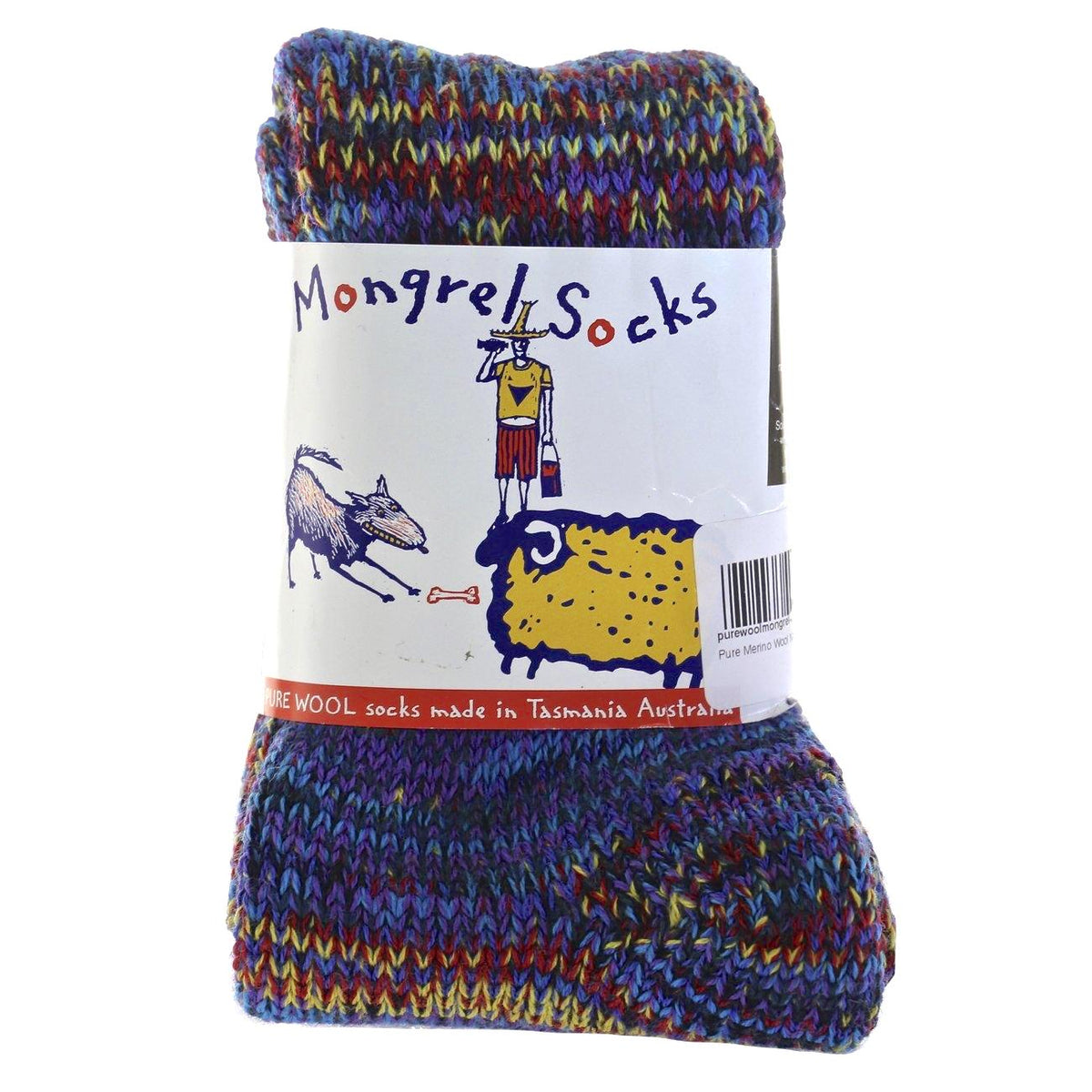 Pure Merino Wool Mongrel Socks, Blue Multi Socks Mongrel Socks Blue Multi Large 