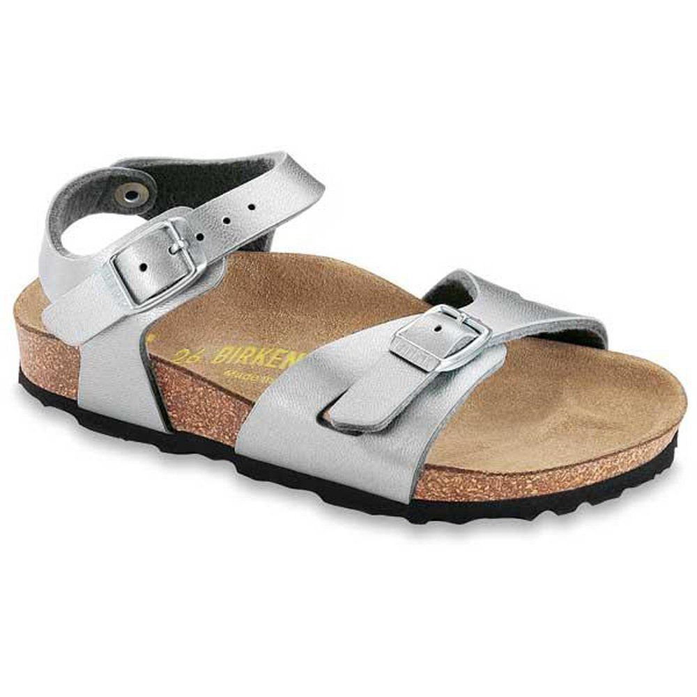 Birkenstock Kids, Rio, Birko-Flor, Narrow Fit, Silver Sandals Birkenstock Kids Silver 29 